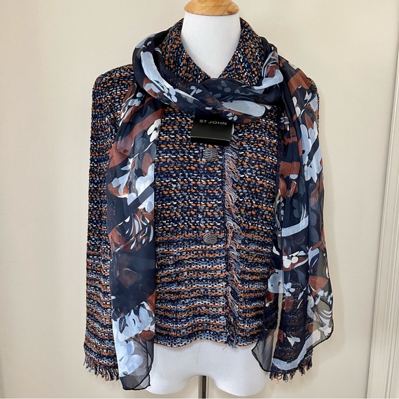 St John Fringed Tweed Knit Jacket w/Scarf NWT - Picture 9 of 15